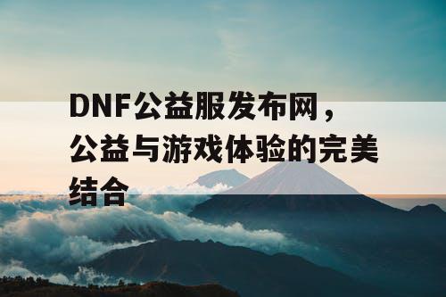 DNF公益服发布网，公益与游戏体验的完美结合